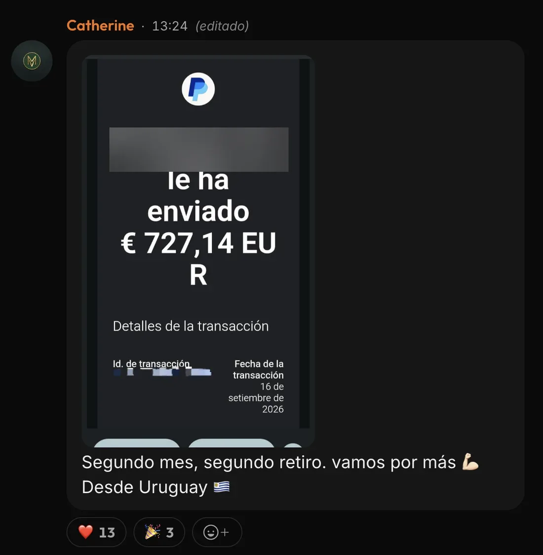 Mensaje de Catherine en la comunidad de ClipBoom: Segundo mes, segundo retiro: 727 €