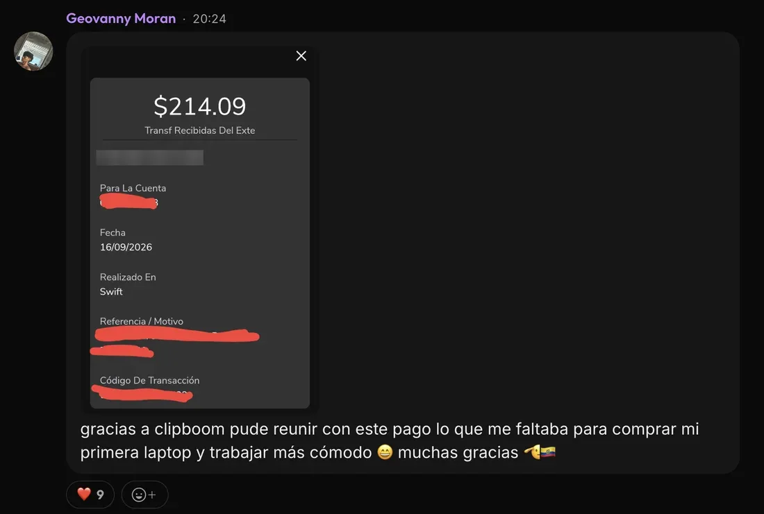 Message from Geovanny M. in the ClipBoom community: With US$214 they completed their first laptop