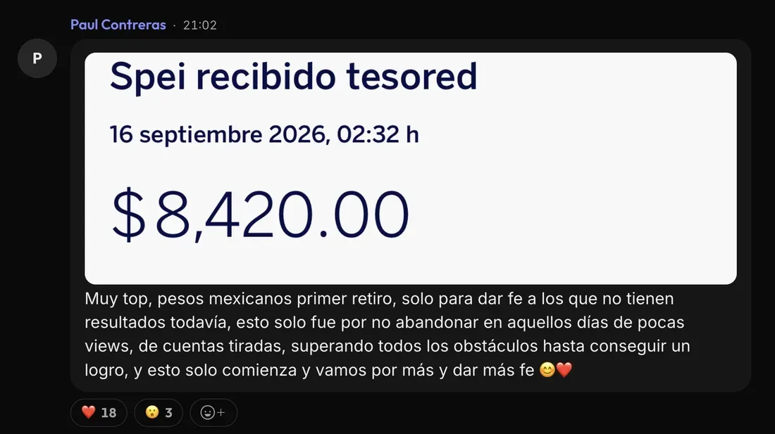 Mensaje de Paul C. en la comunidad de ClipBoom: Primer retiro: 8.420 MXN