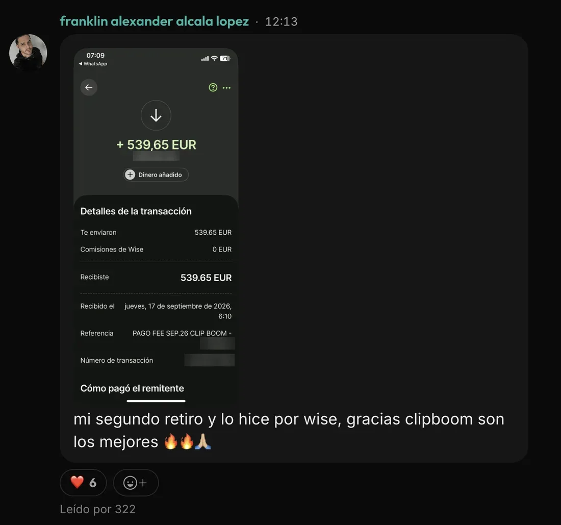 Mensaje de Franklin A. en la comunidad de ClipBoom: Segundo retiro: 539 €
