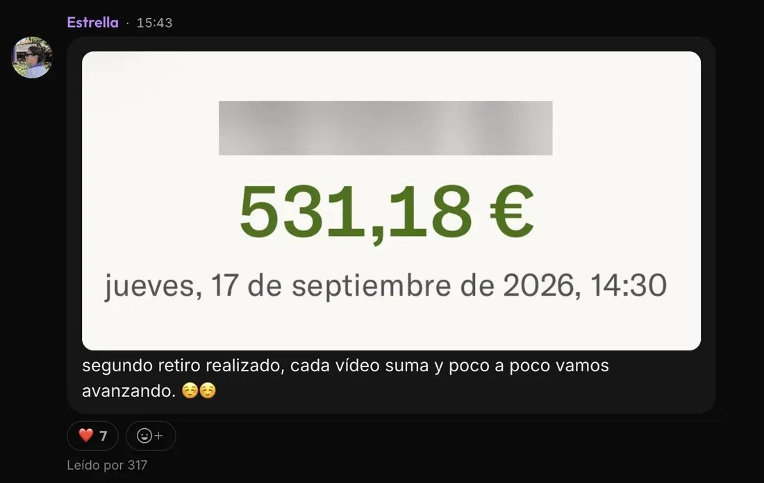 Mensaje de Estrella en la comunidad de ClipBoom: Segundo retiro: 531 €