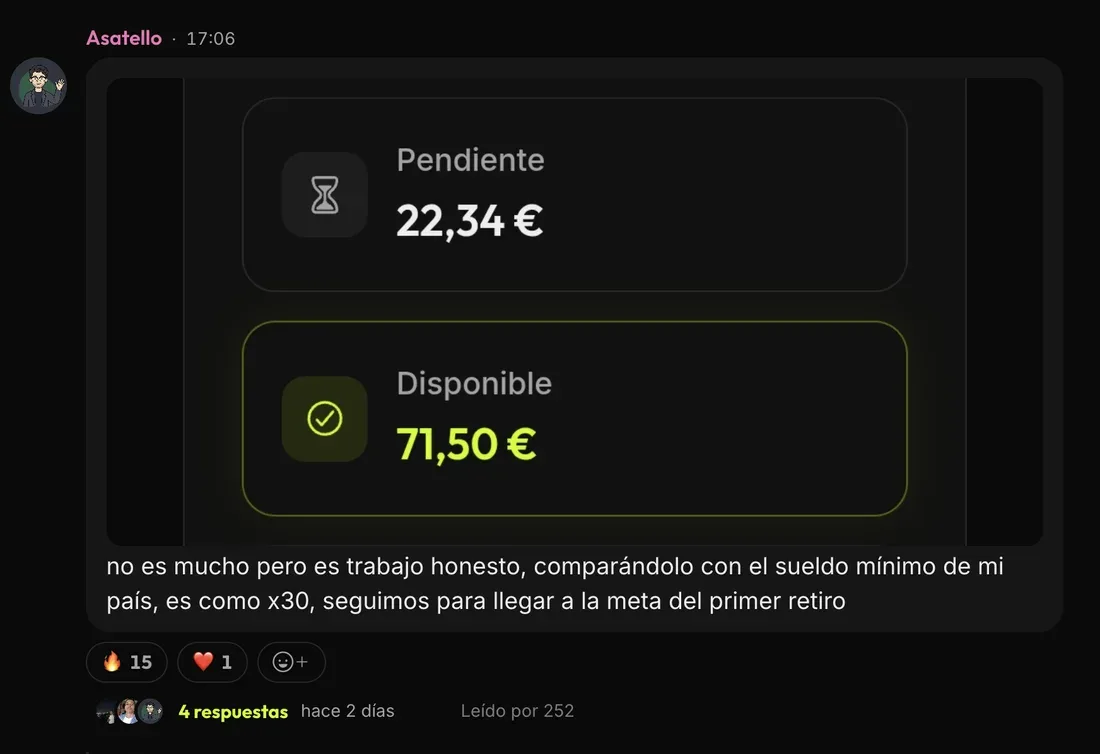 Message from Asatello in the ClipBoom community: €94 generated, on the way to the first withdrawal