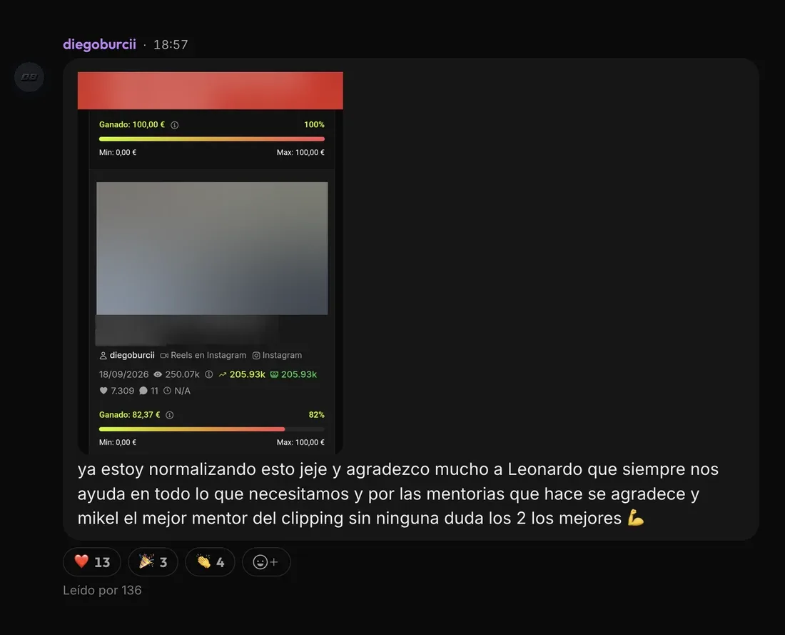 Message from Diego B. in the ClipBoom community: Two clips, €182